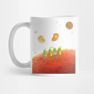 Four Little Martians under Mars moons Phobos and Deimos Mug